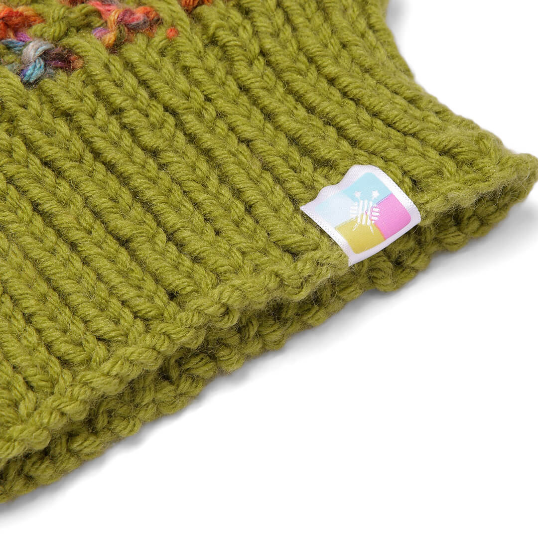 Hand Knitted Woolen Self-Design Beanie - Olive Green 10643