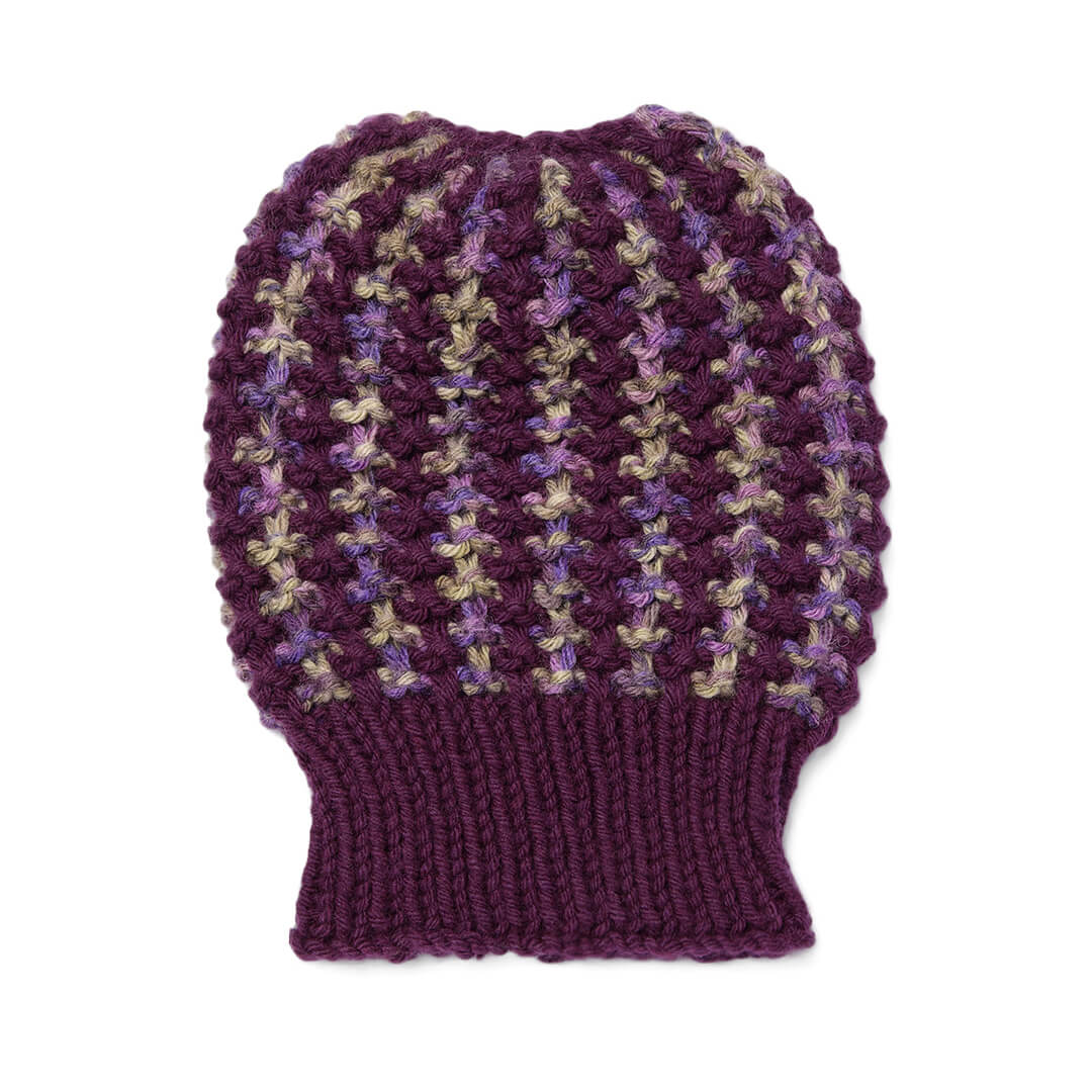 Hand Knitted Woolen Self-Design Beanie - Violet 10644