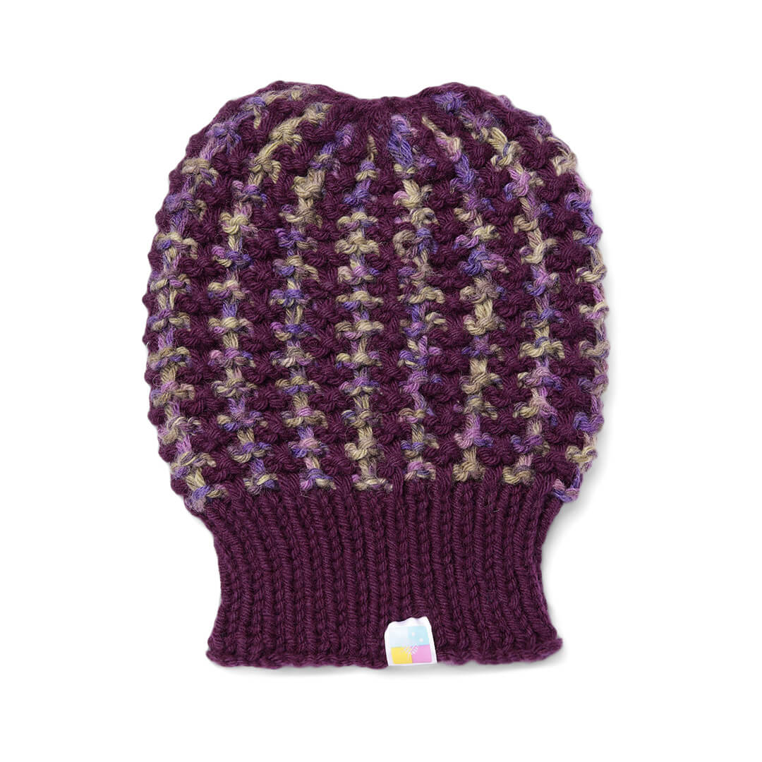Hand Knitted Woolen Self-Design Beanie - Violet 10644