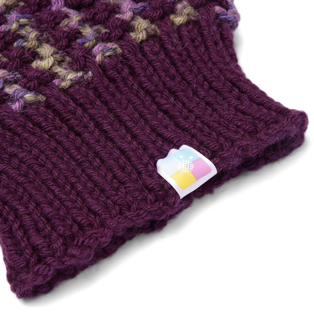 Hand Knitted Woolen Self-Design Beanie - Violet 10644