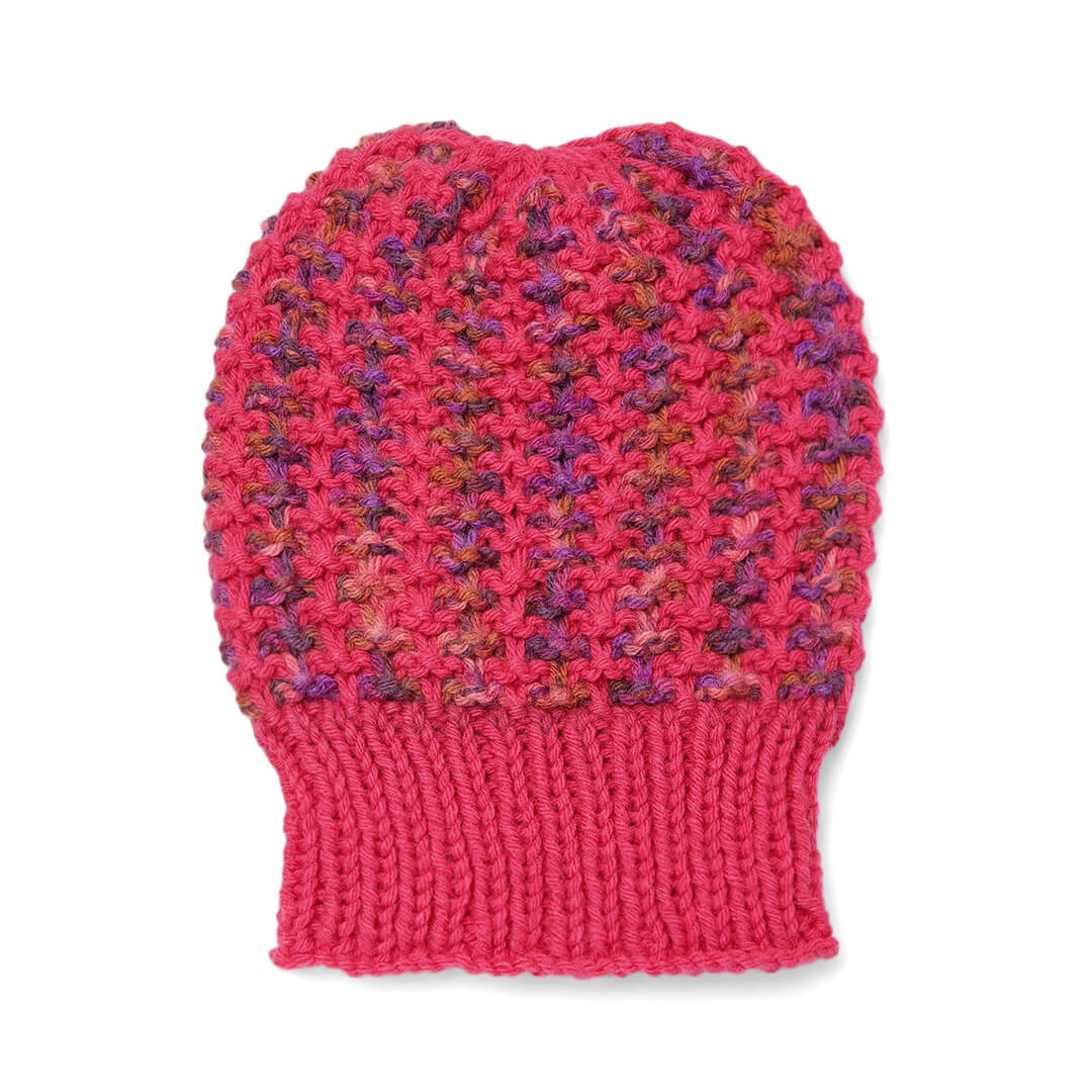 Hand Knitted Woolen Self-Design Beanie - Fuchsia 10645