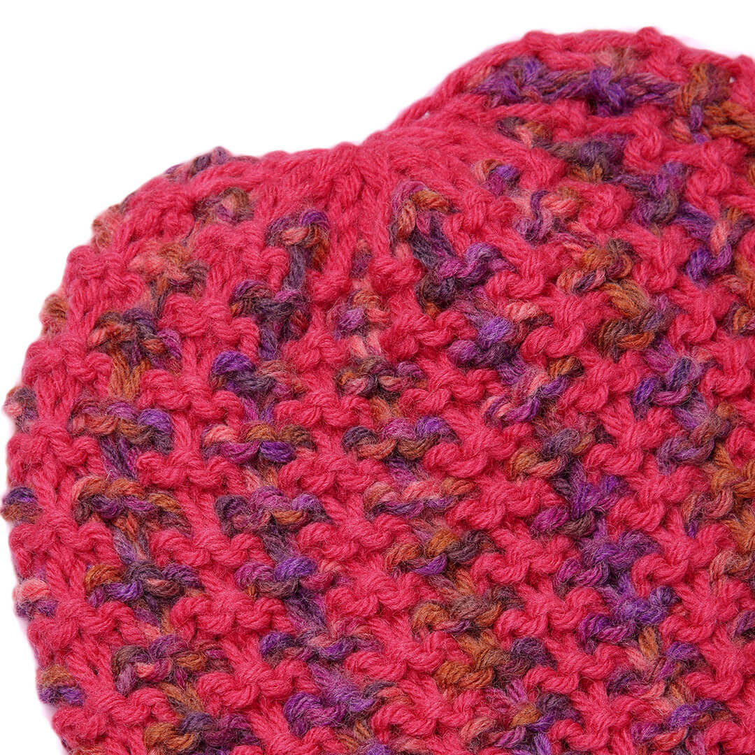Hand Knitted Woolen Self-Design Beanie - Fuchsia 10645