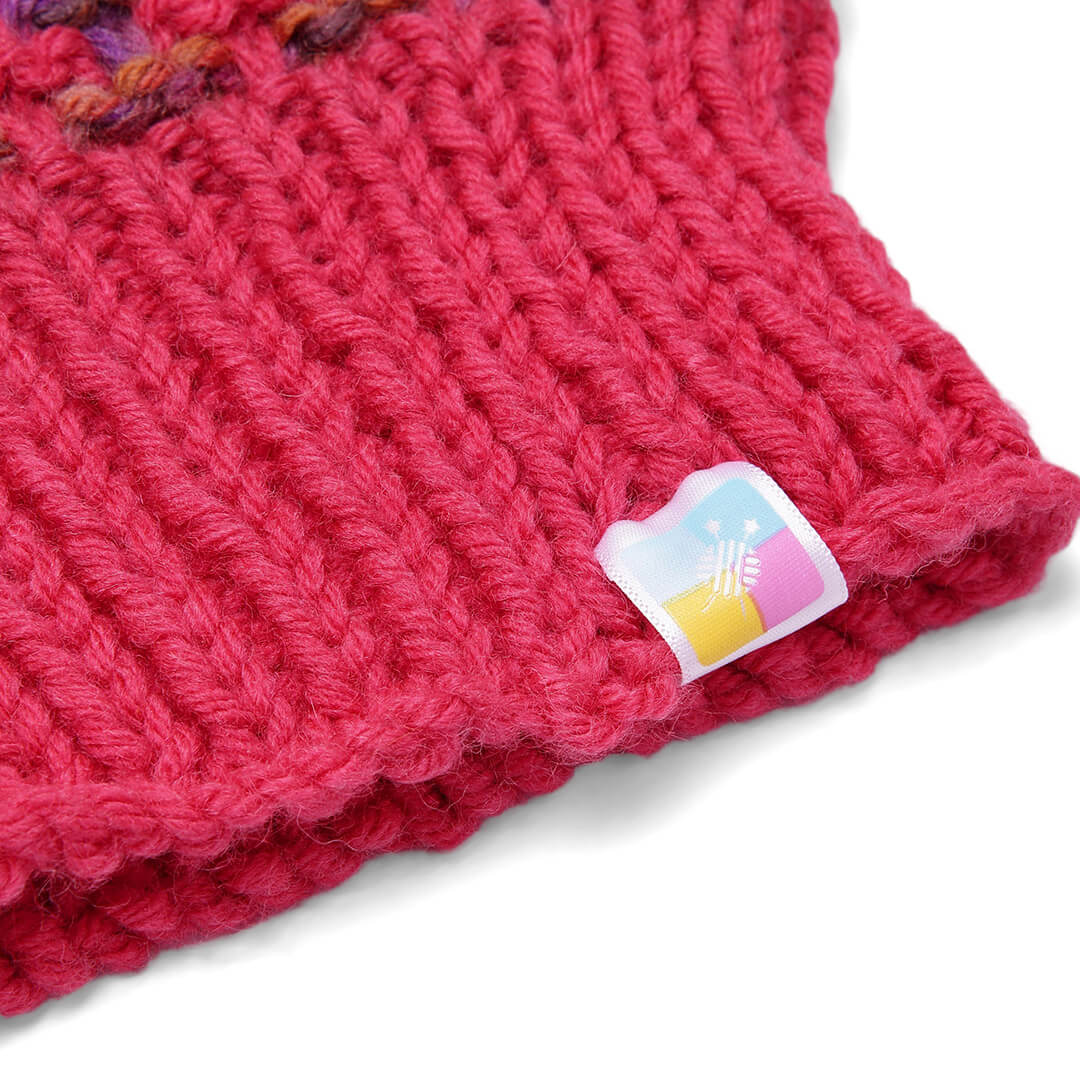 Hand Knitted Woolen Self-Design Beanie - Fuchsia 10645