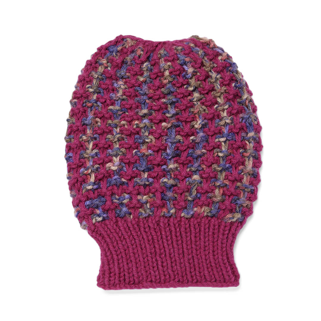 Hand Knitted Woolen Self-Design Beanie - Magenta 10646