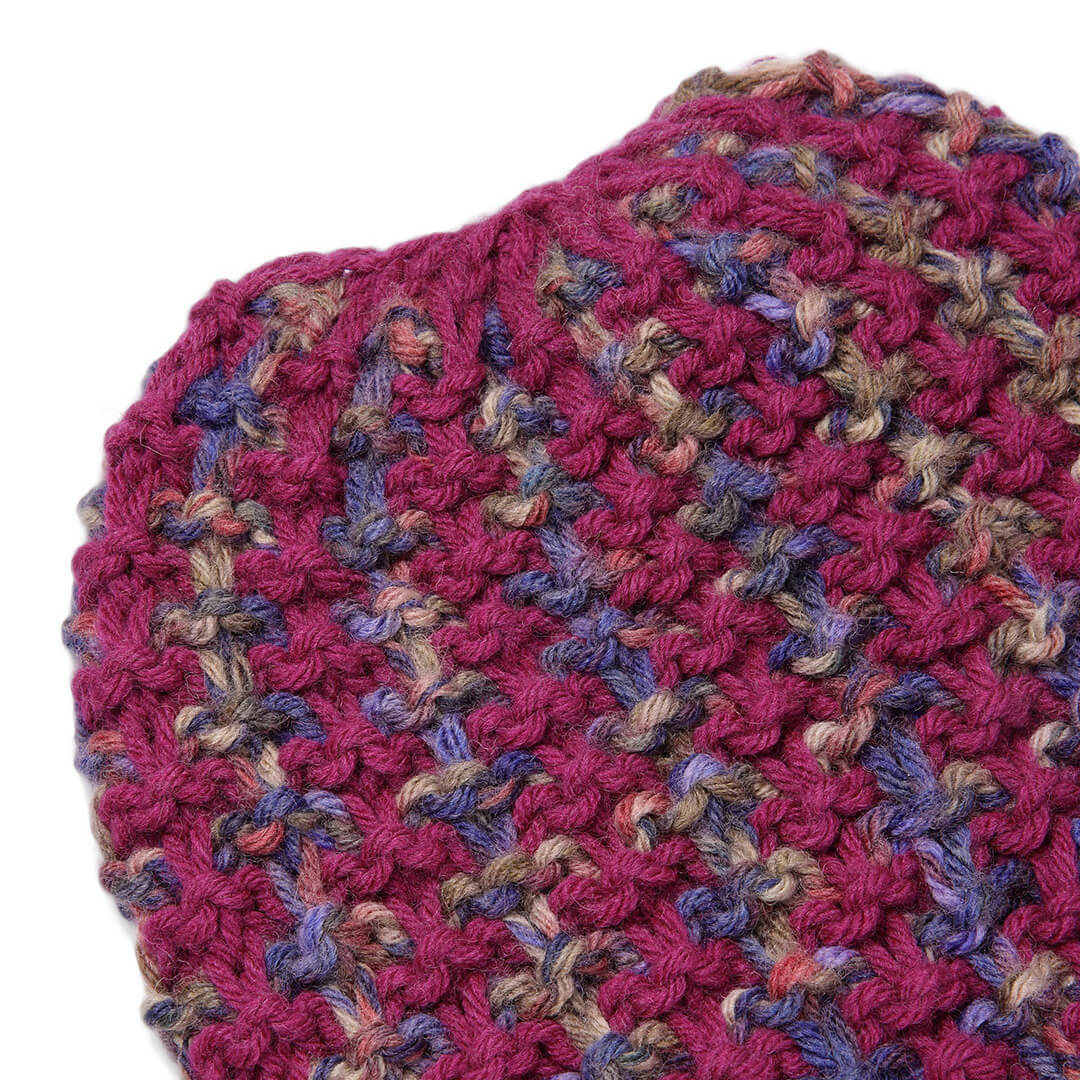Hand Knitted Woolen Self-Design Beanie - Magenta 10646