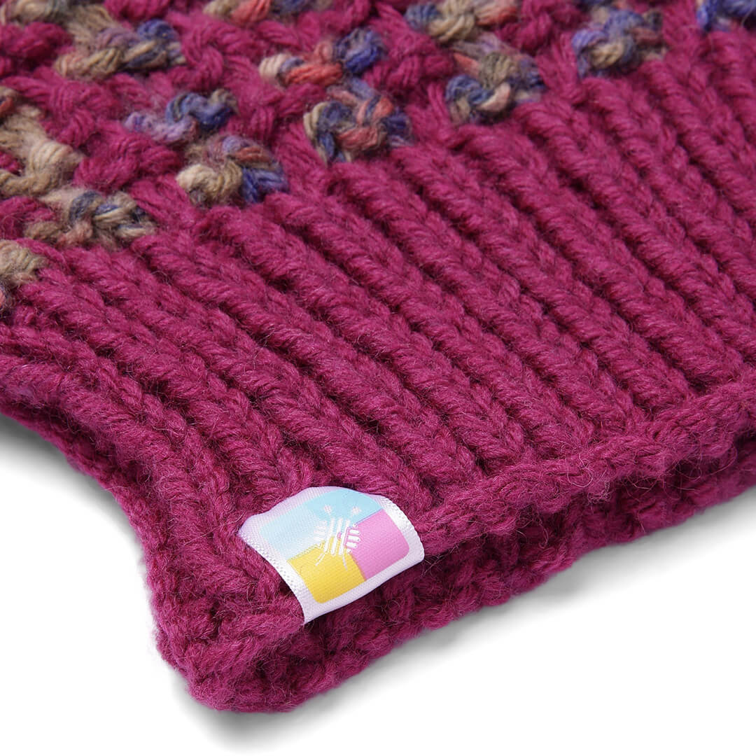 Hand Knitted Woolen Self-Design Beanie - Magenta 10646