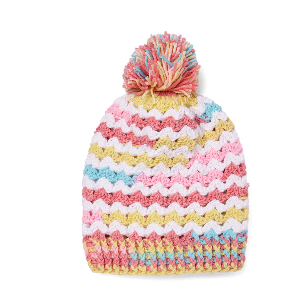 Handmade Crochet Beanie With Pompom - Multi Color 10648