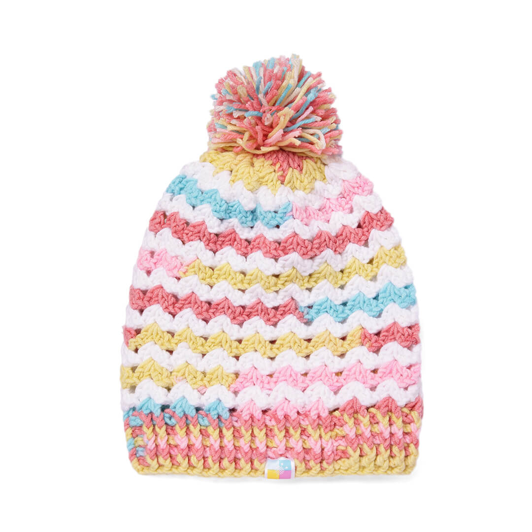 Handmade Crochet Beanie With Pompom - Multi Color 10648