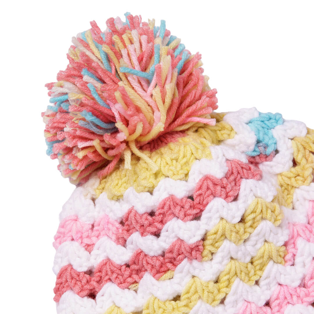 Handmade Crochet Beanie With Pompom - Multi Color 10648