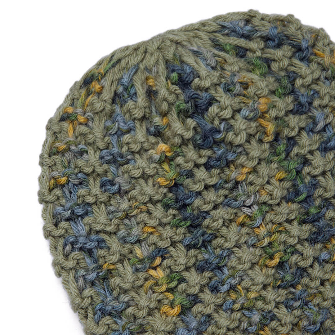 Hand Knitted Woolen Self-Design Beanie - Greenish Grey 10649