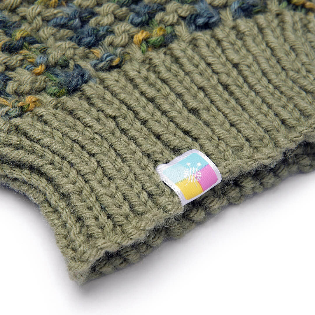 Hand Knitted Woolen Self-Design Beanie - Greenish Grey 10649