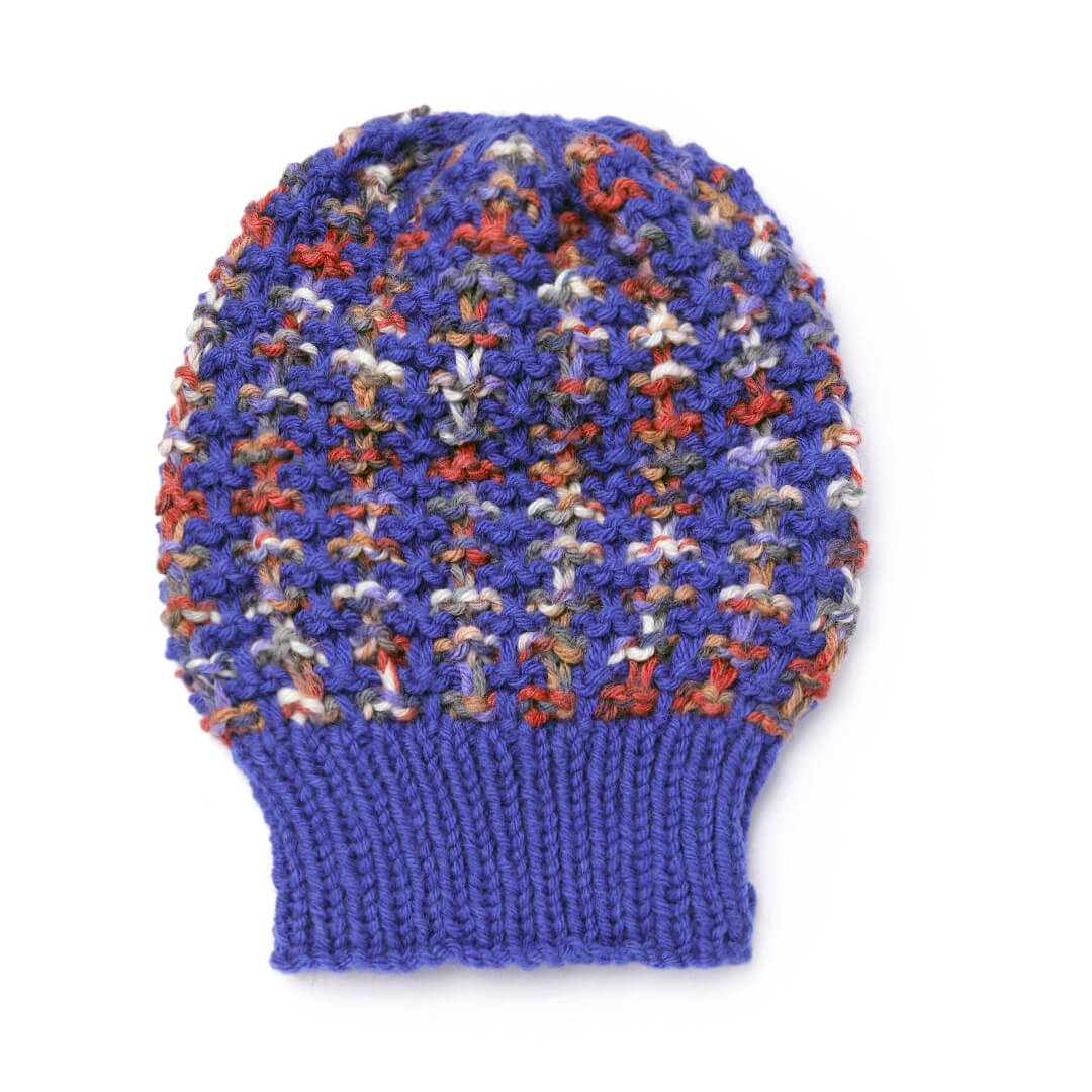Hand Knitted Woolen Self-Design Beanie - Royal Blue 10650