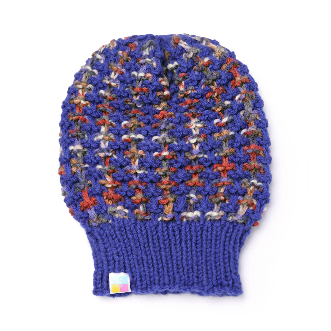 Hand Knitted Woolen Self-Design Beanie - Royal Blue 10650