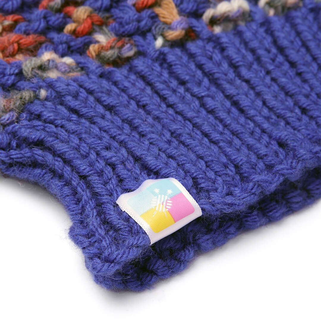 Hand Knitted Woolen Self-Design Beanie - Royal Blue 10650