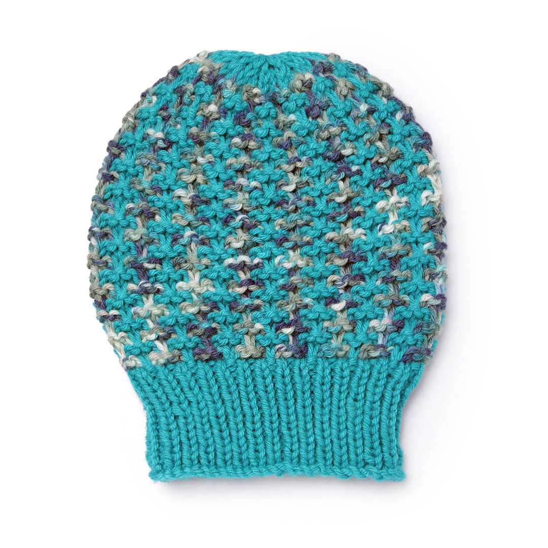Hand Knitted Woolen Self-Design Beanie - Teal 10652