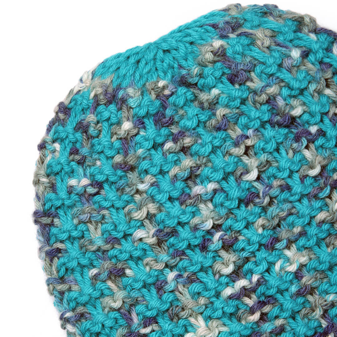 Hand Knitted Woolen Self-Design Beanie - Teal 10652