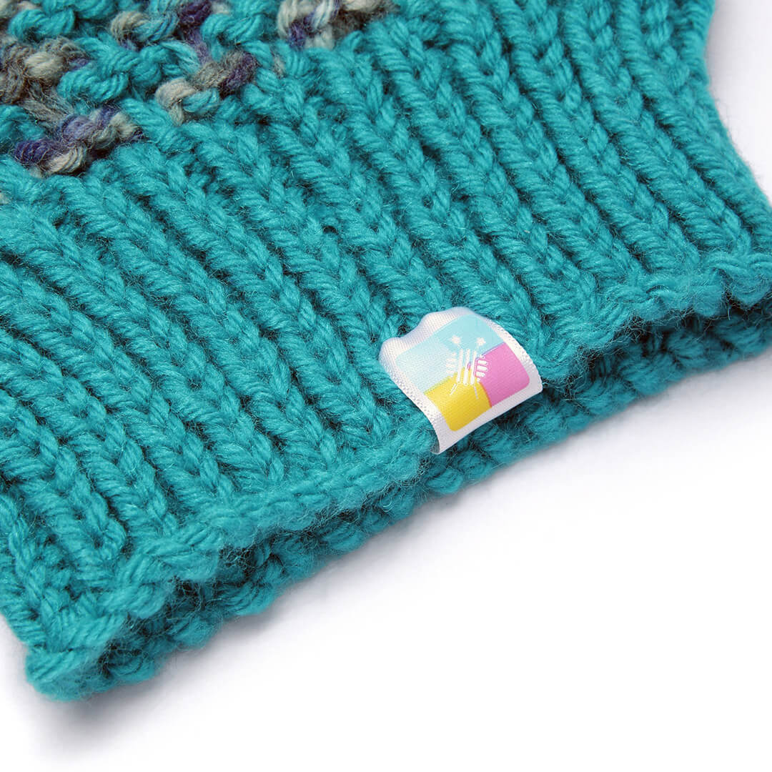 Hand Knitted Woolen Self-Design Beanie - Teal 10652