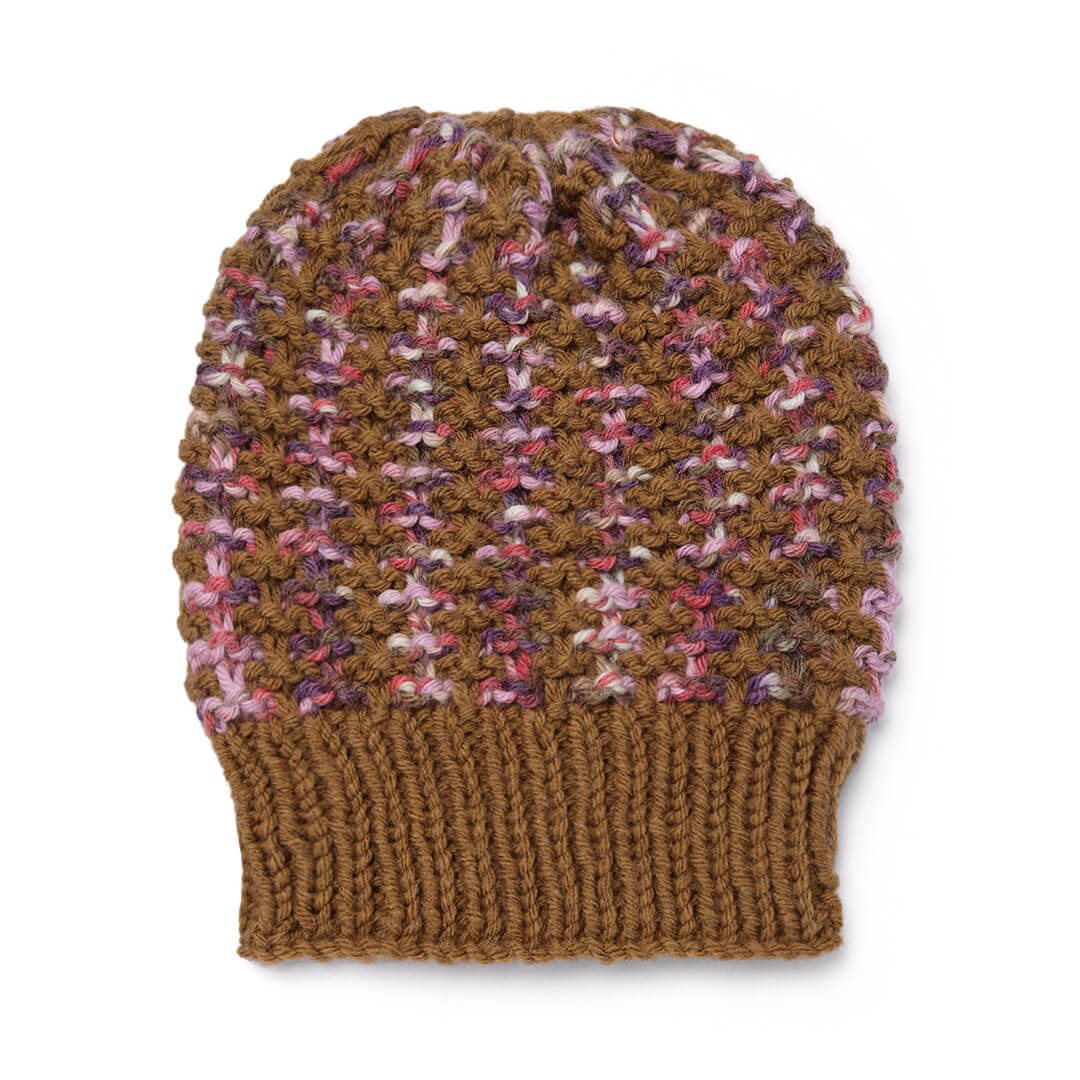 Hand Knitted Woolen Self-Design Beanie - Brown 10653