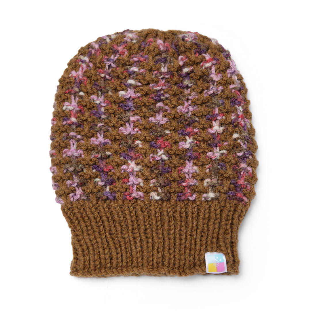 Hand Knitted Woolen Self-Design Beanie - Brown 10653