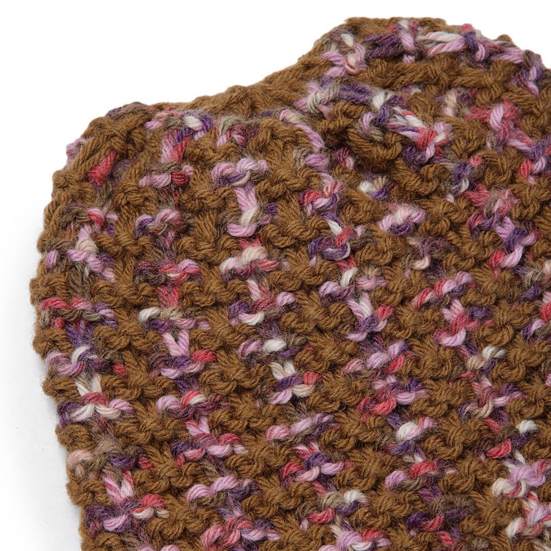 Hand Knitted Woolen Self-Design Beanie - Brown 10653