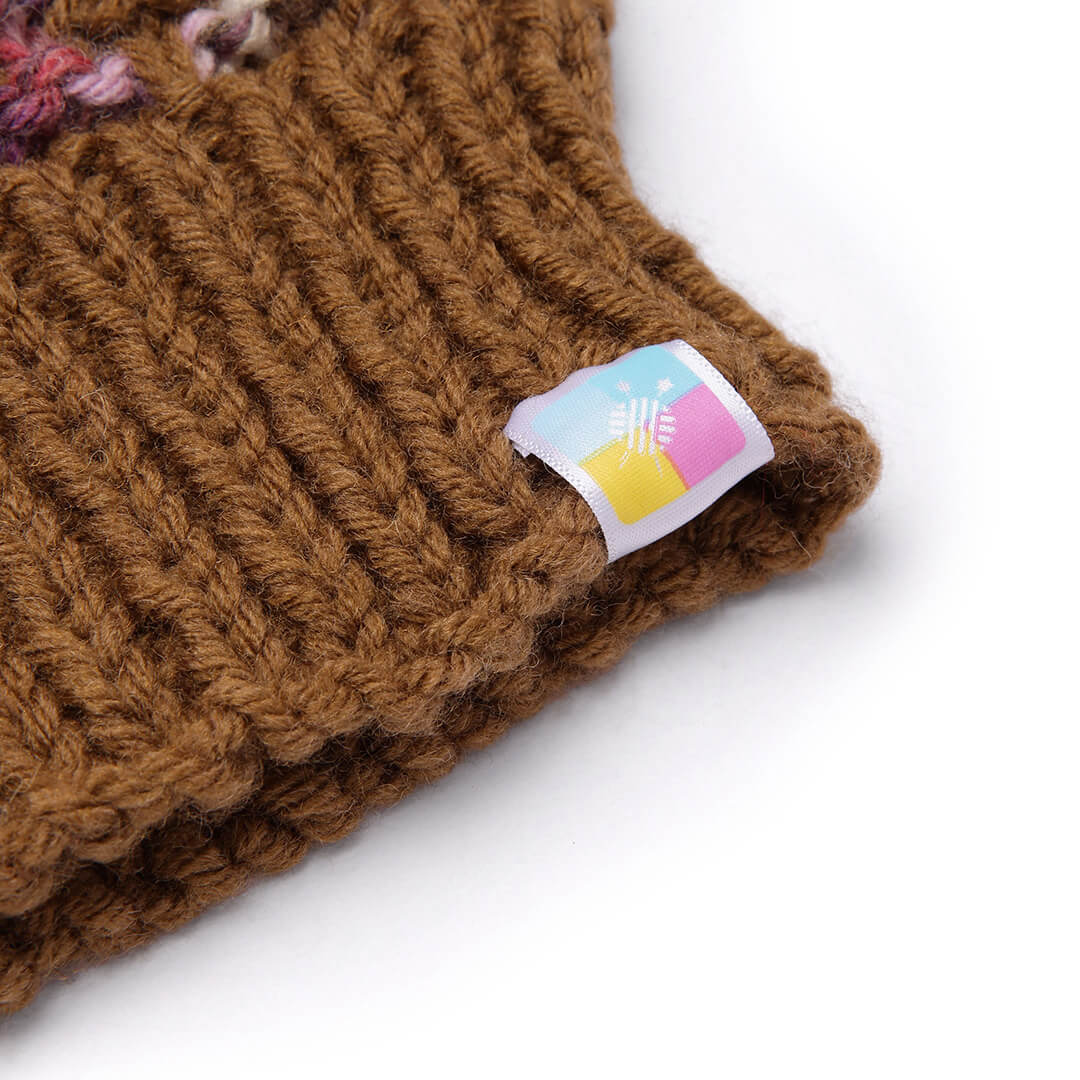 Hand Knitted Woolen Self-Design Beanie - Brown 10653