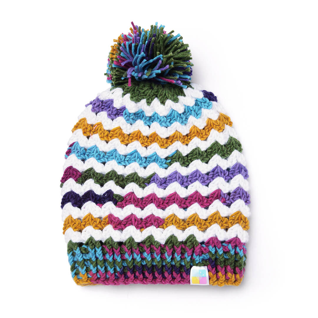 Handmade Crochet Beanie With Pompom - Multi Color 10654