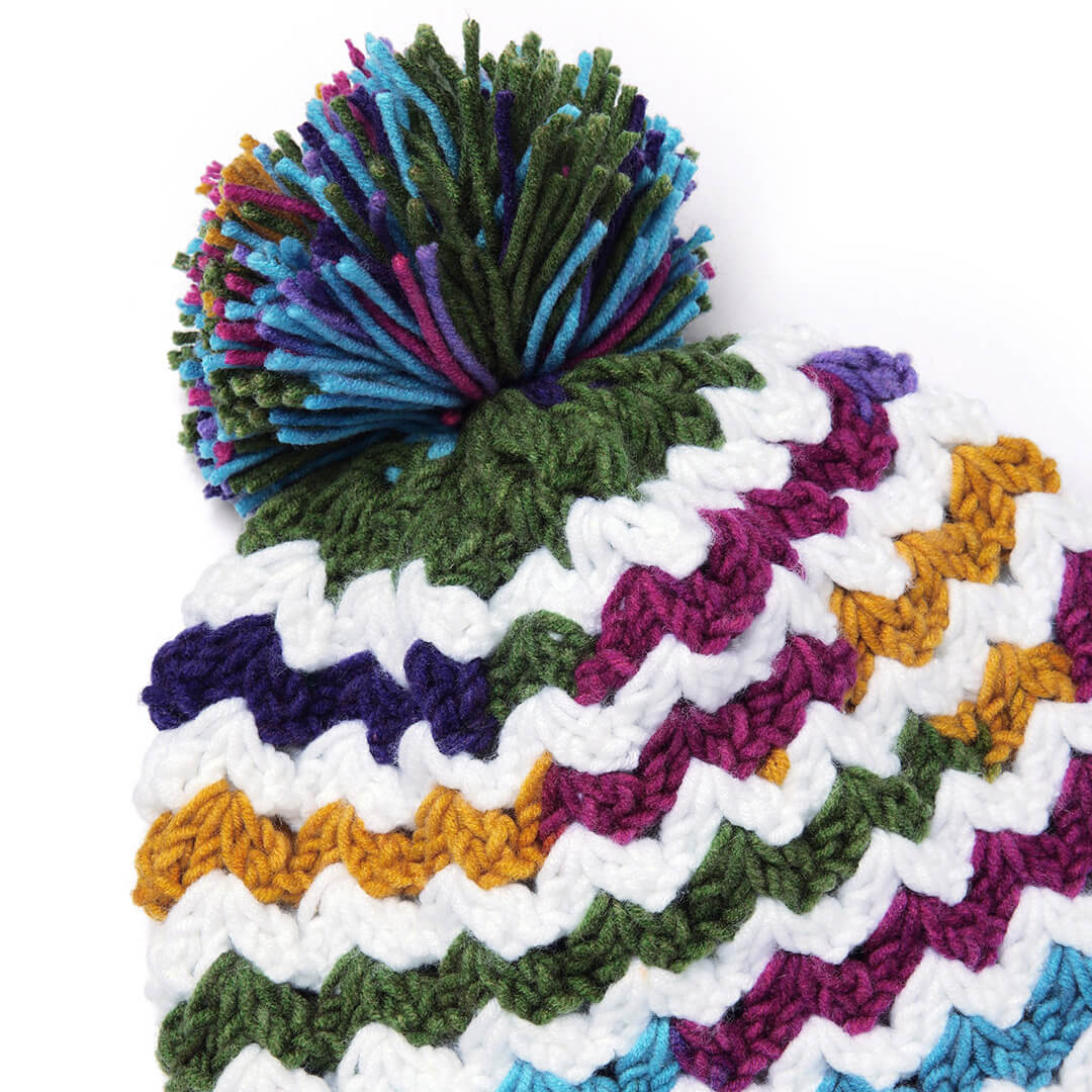 Handmade Crochet Beanie With Pompom - Multi Color 10654