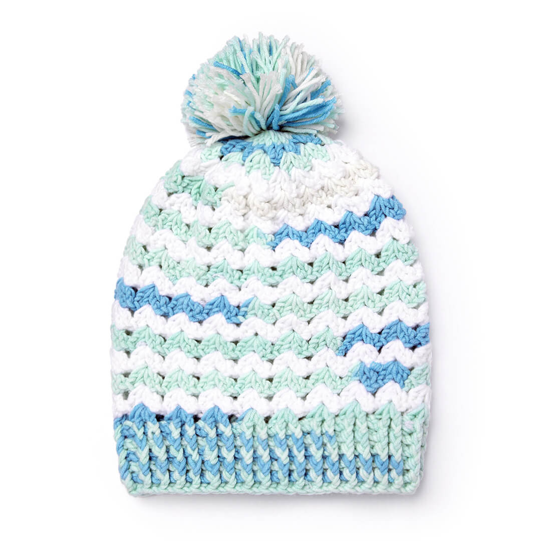 Handmade Crochet Beanie With Pompom - Multi Color 10655