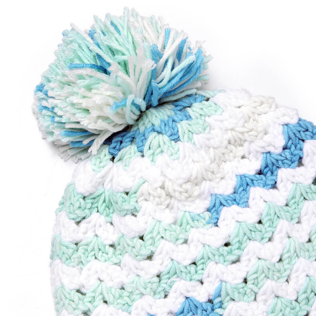Handmade Crochet Beanie With Pompom - Multi Color 10655