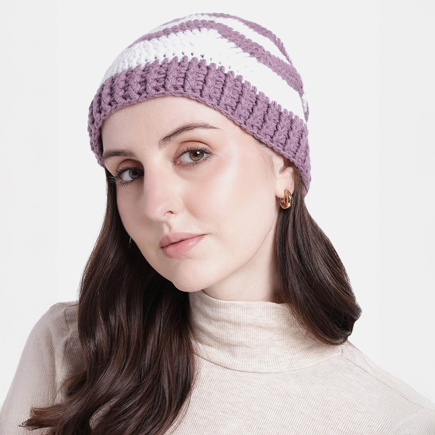 Handmade Crochet Zig zag Beanie - Purple Haze 10656