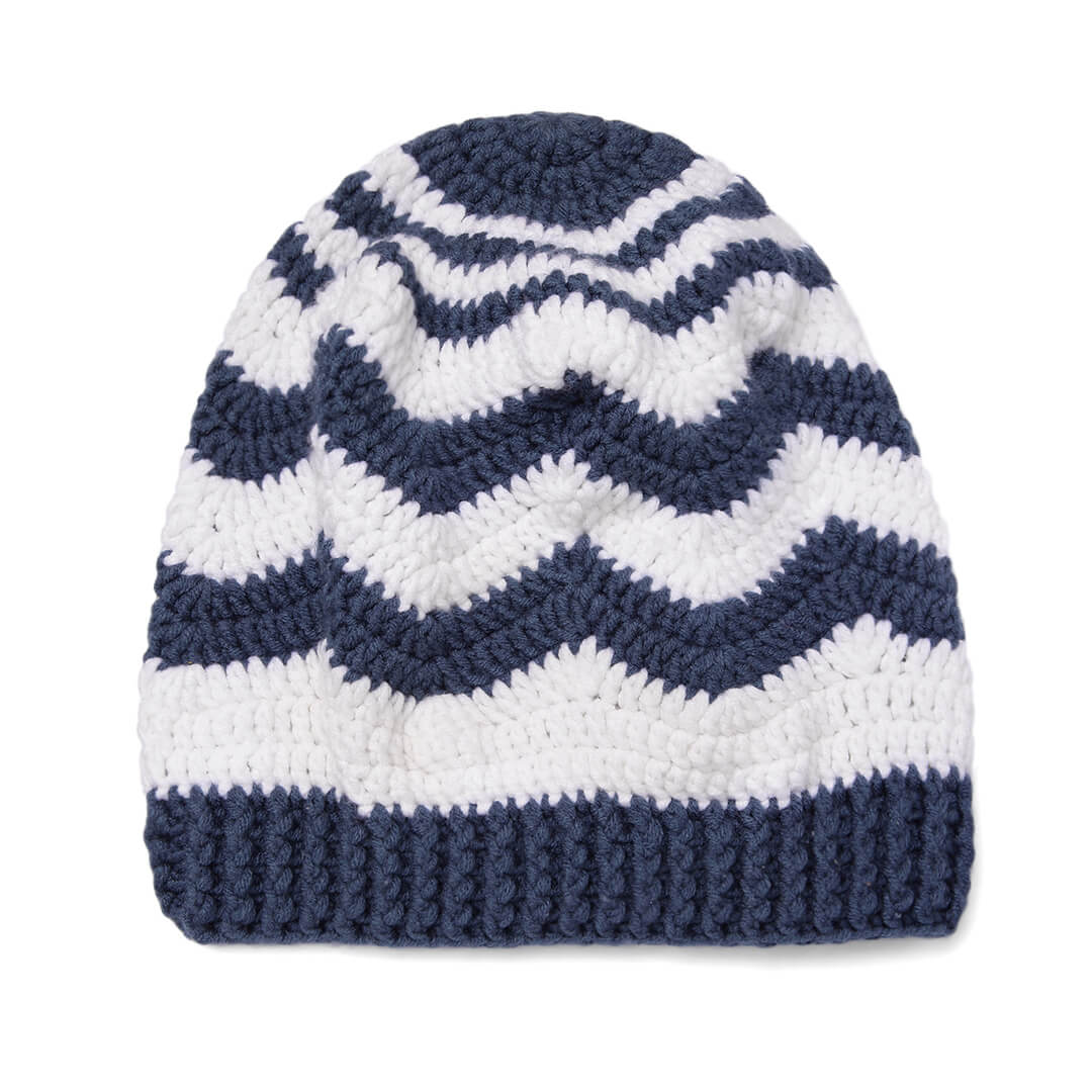 Handmade Crochet Zig zag Beanie - Storm Blue 10657