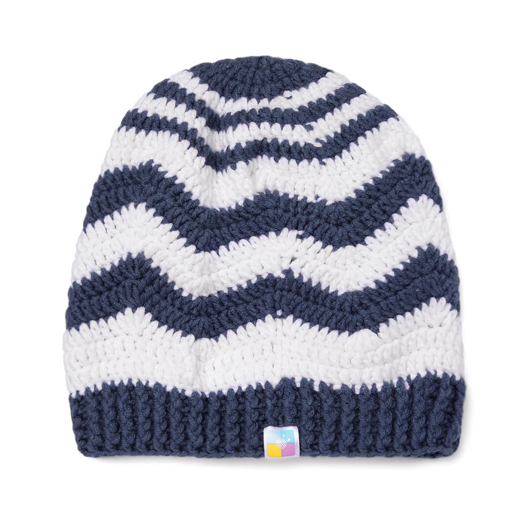 Handmade Crochet Zig zag Beanie - Storm Blue 10657