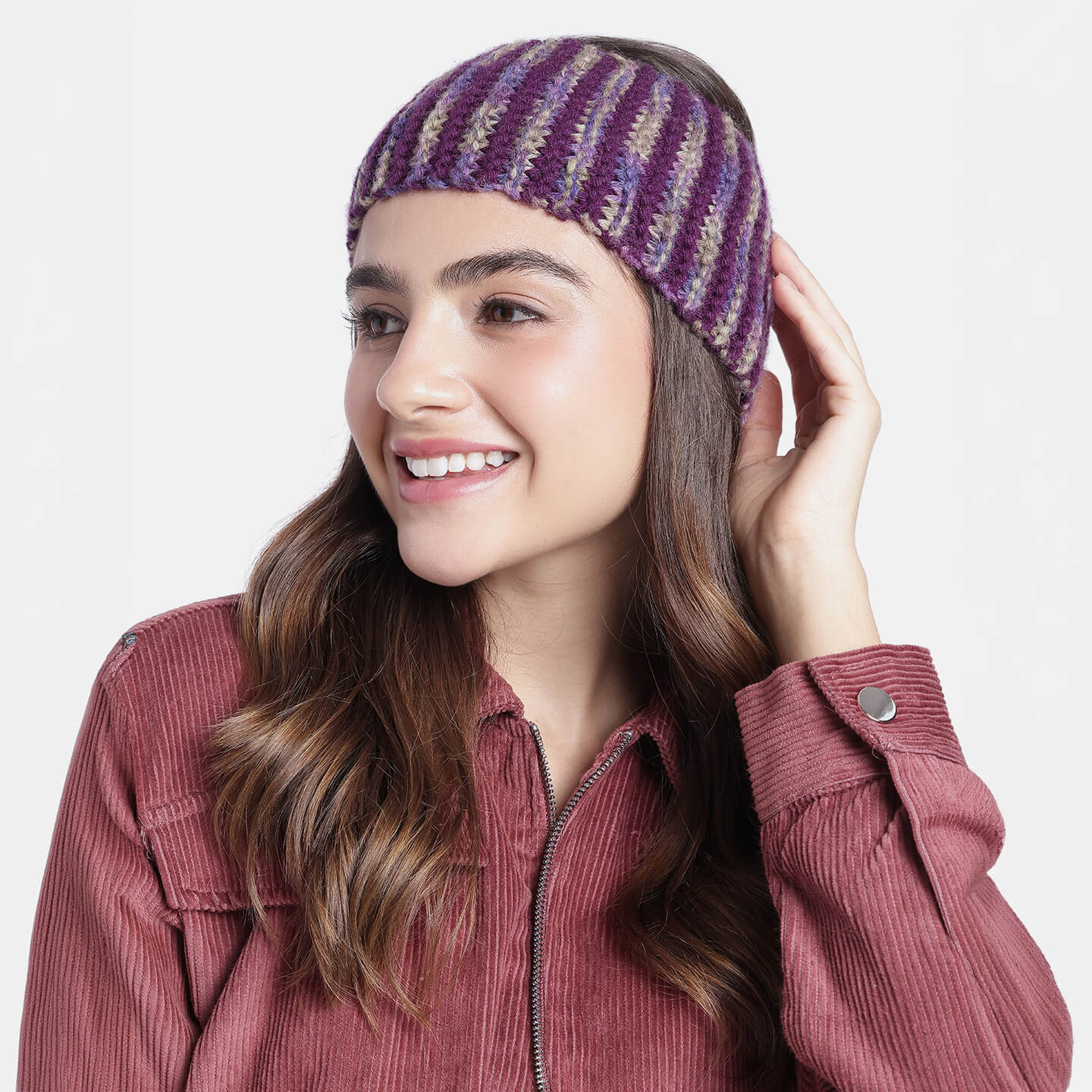 Hand Knitted Woolen Headband - Violet 10662
