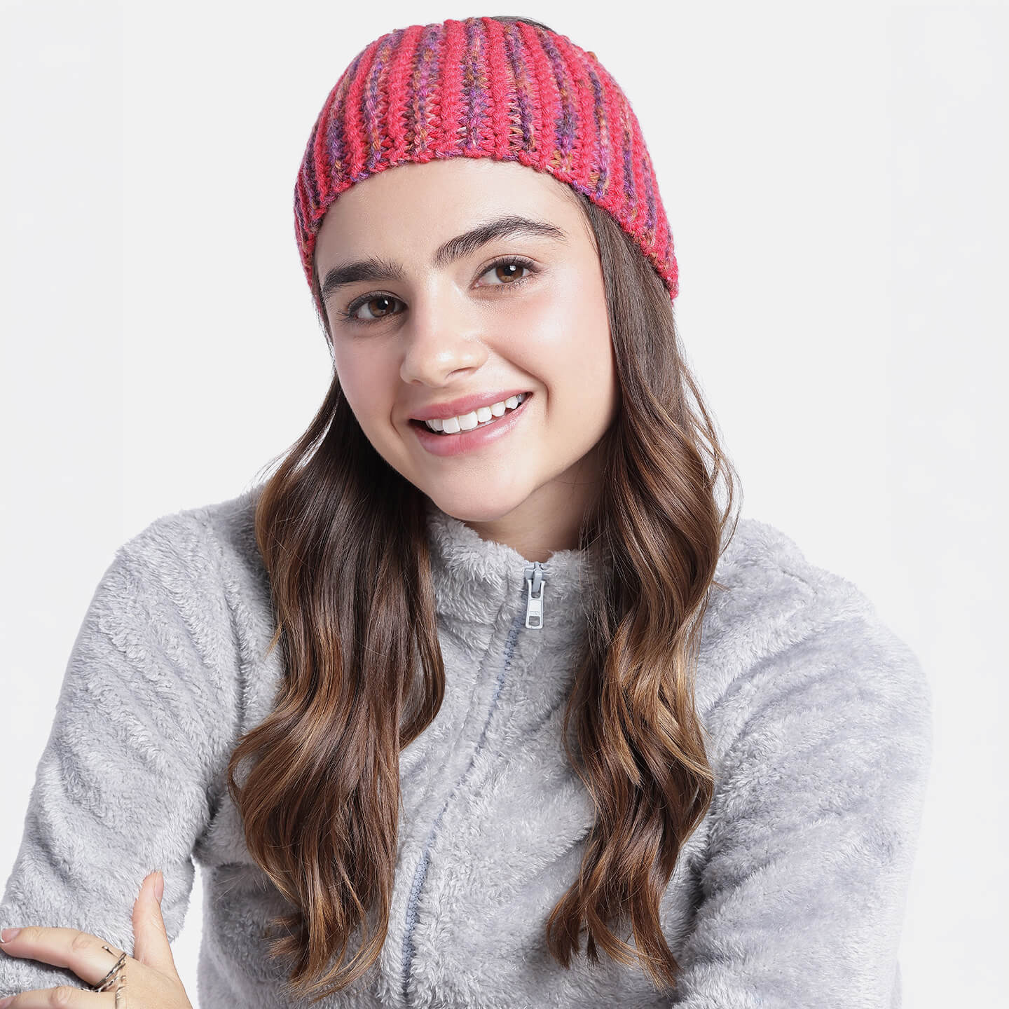 Hand Knitted Woolen Headband - Fuchsia 10663