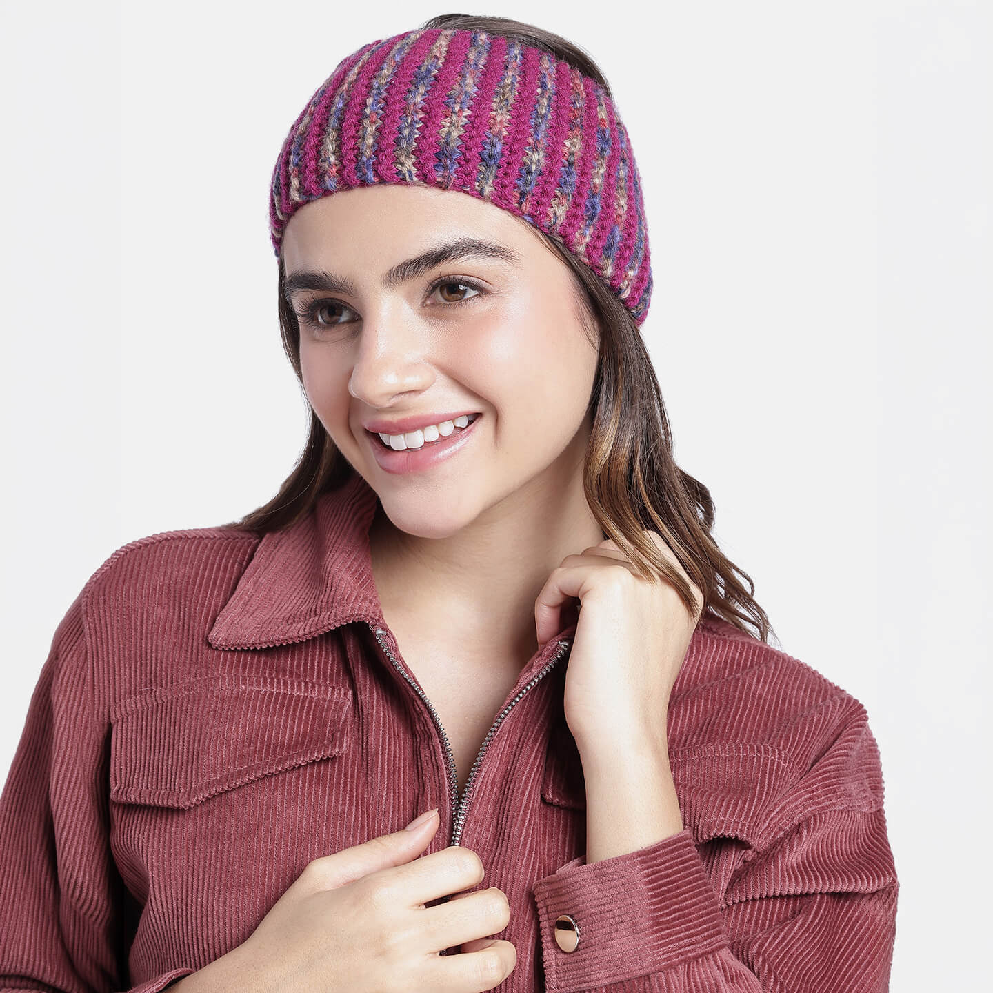 Hand Knitted Woolen Headband - Magenta 10664
