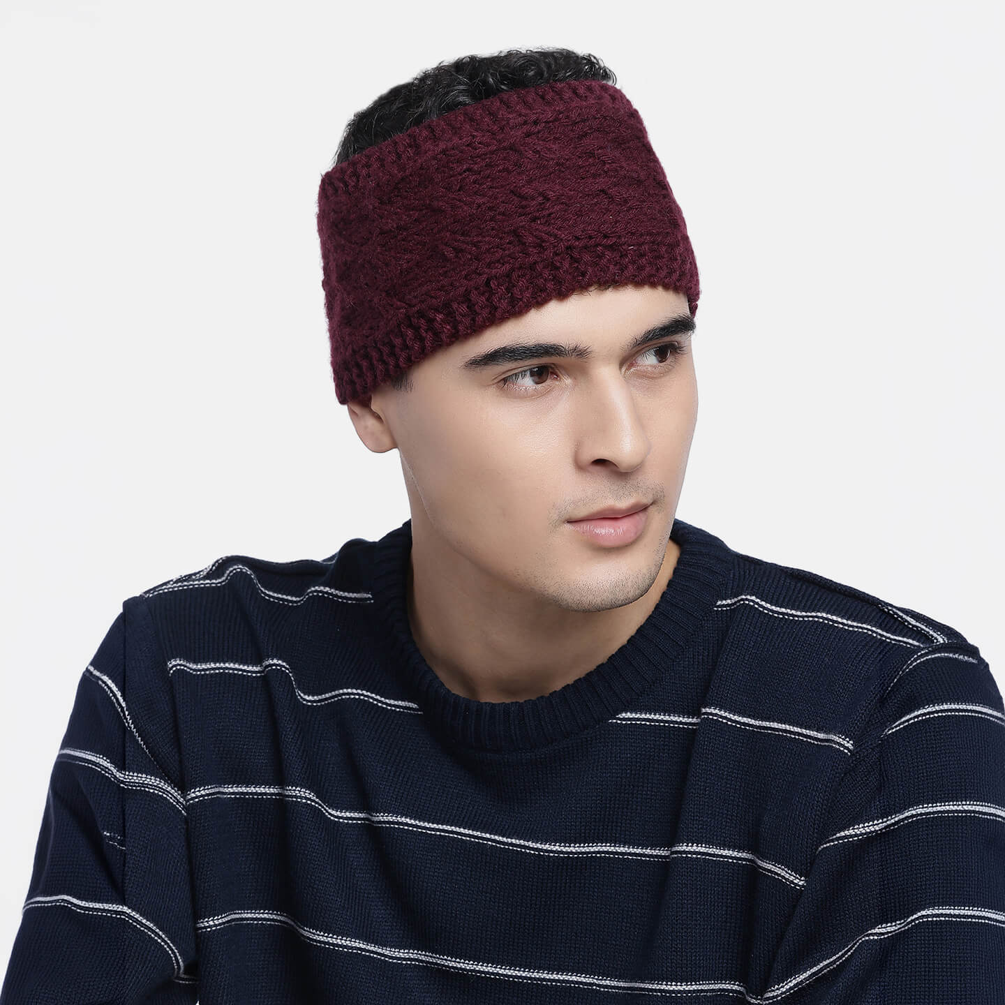 Hand Knitted Woolen Designer Headband - Wine 10670
