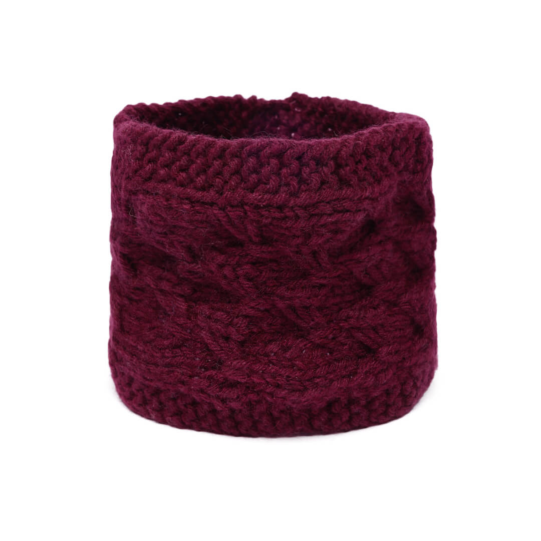 Hand Knitted Woolen Designer Headband - Wine 10670