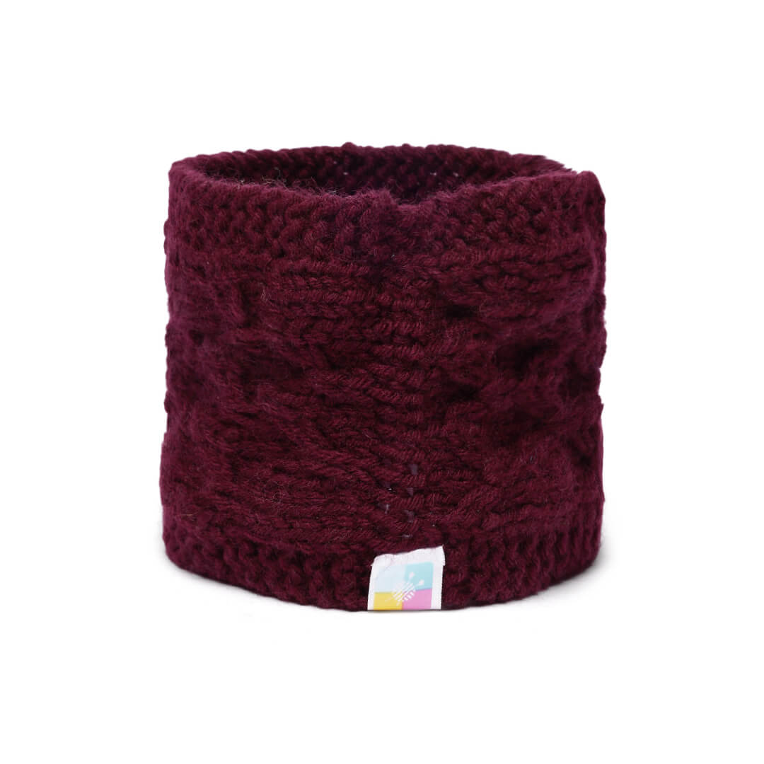 Hand Knitted Woolen Designer Headband - Wine 10670
