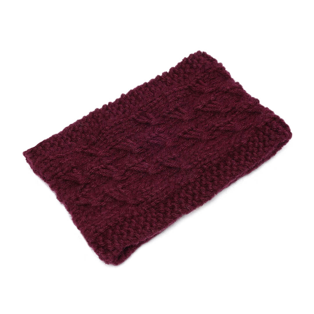 Hand Knitted Woolen Designer Headband - Wine 10670