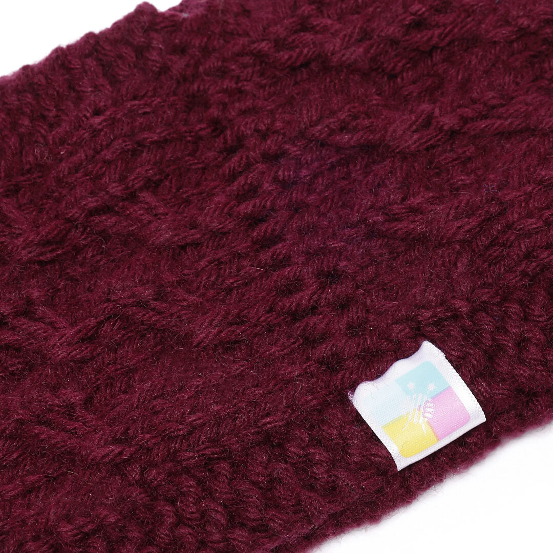 Hand Knitted Woolen Designer Headband - Wine 10670