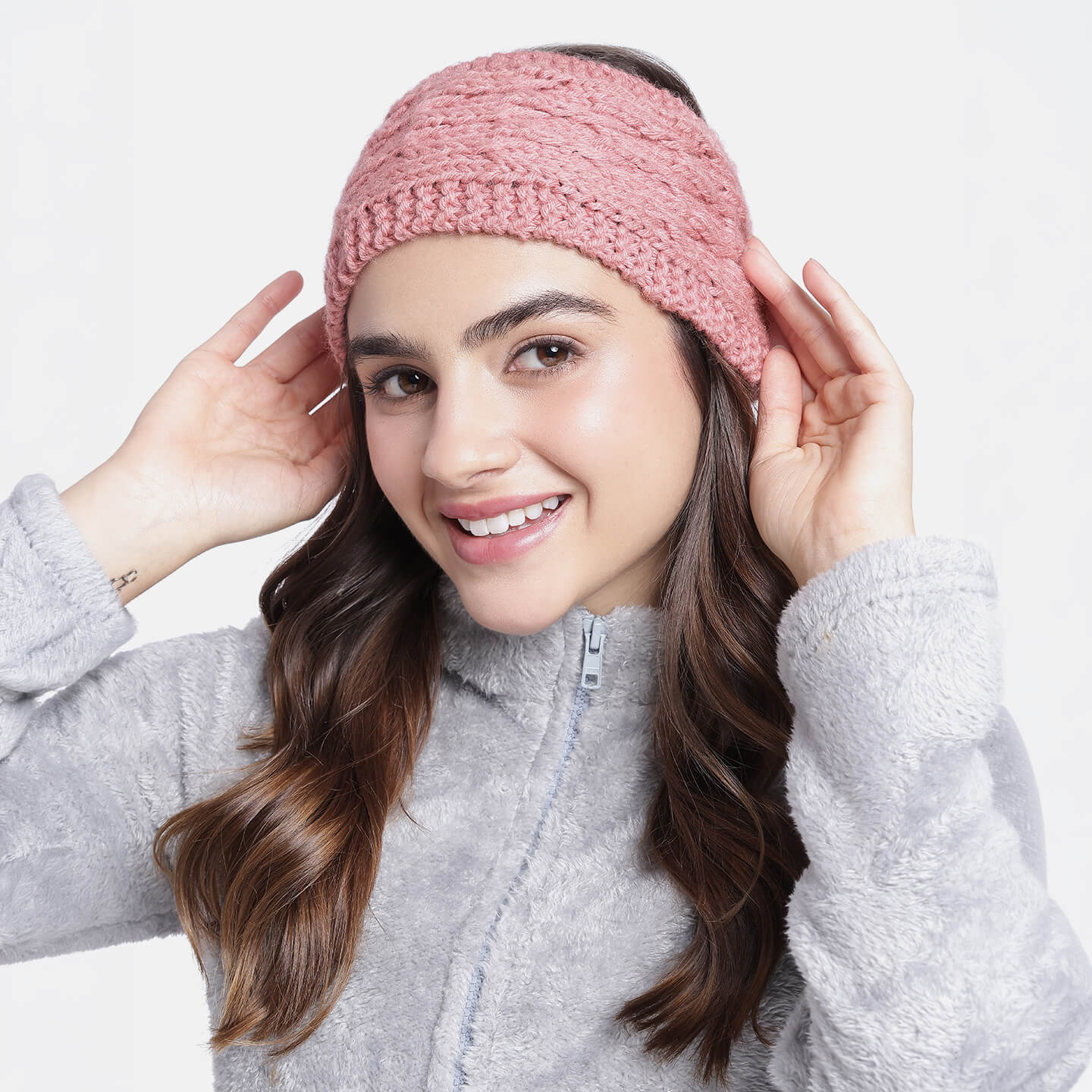 Hand Knitted Woolen Designer Headband - Pink 10671