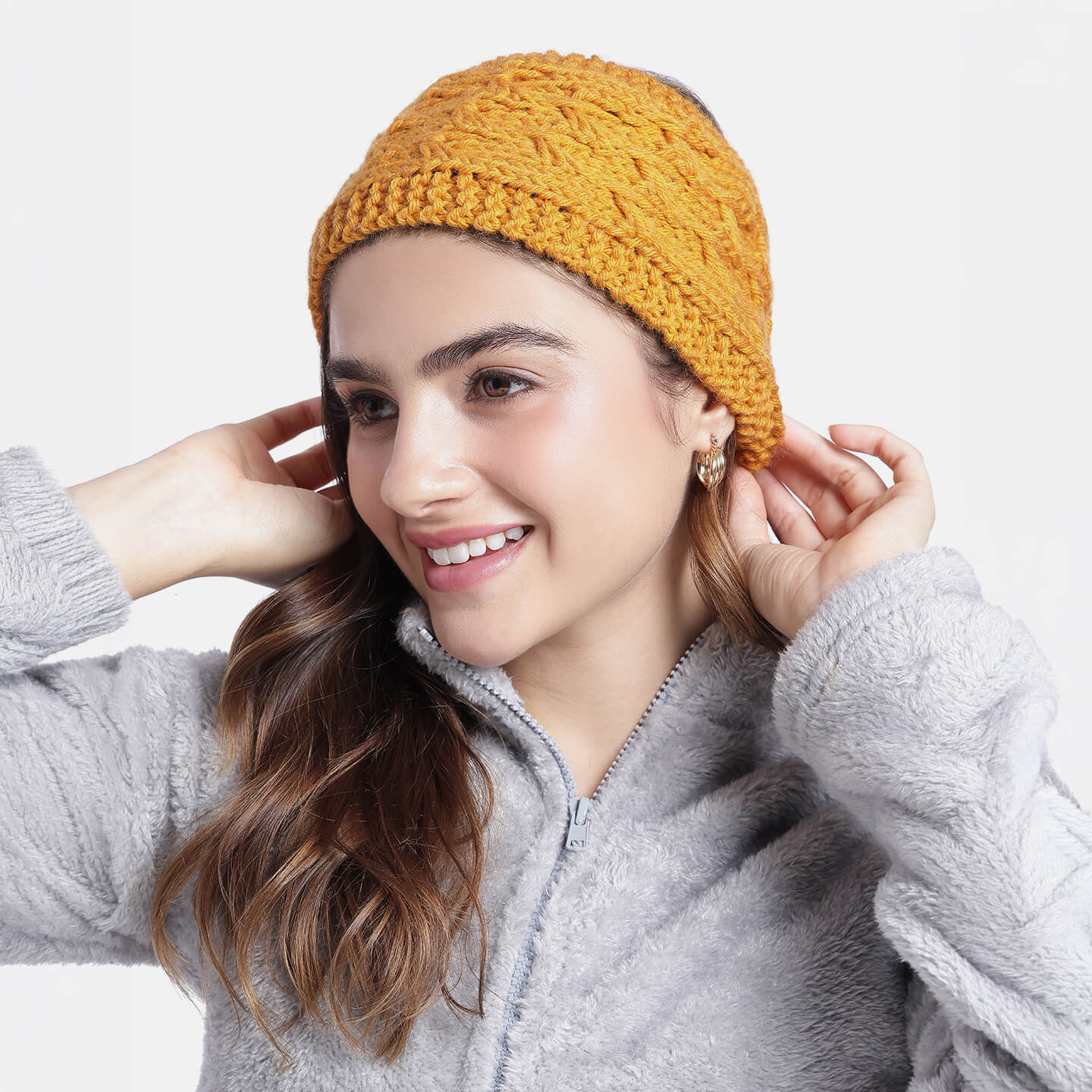 Hand Knitted Woolen Designer Headband - Yellow 10673
