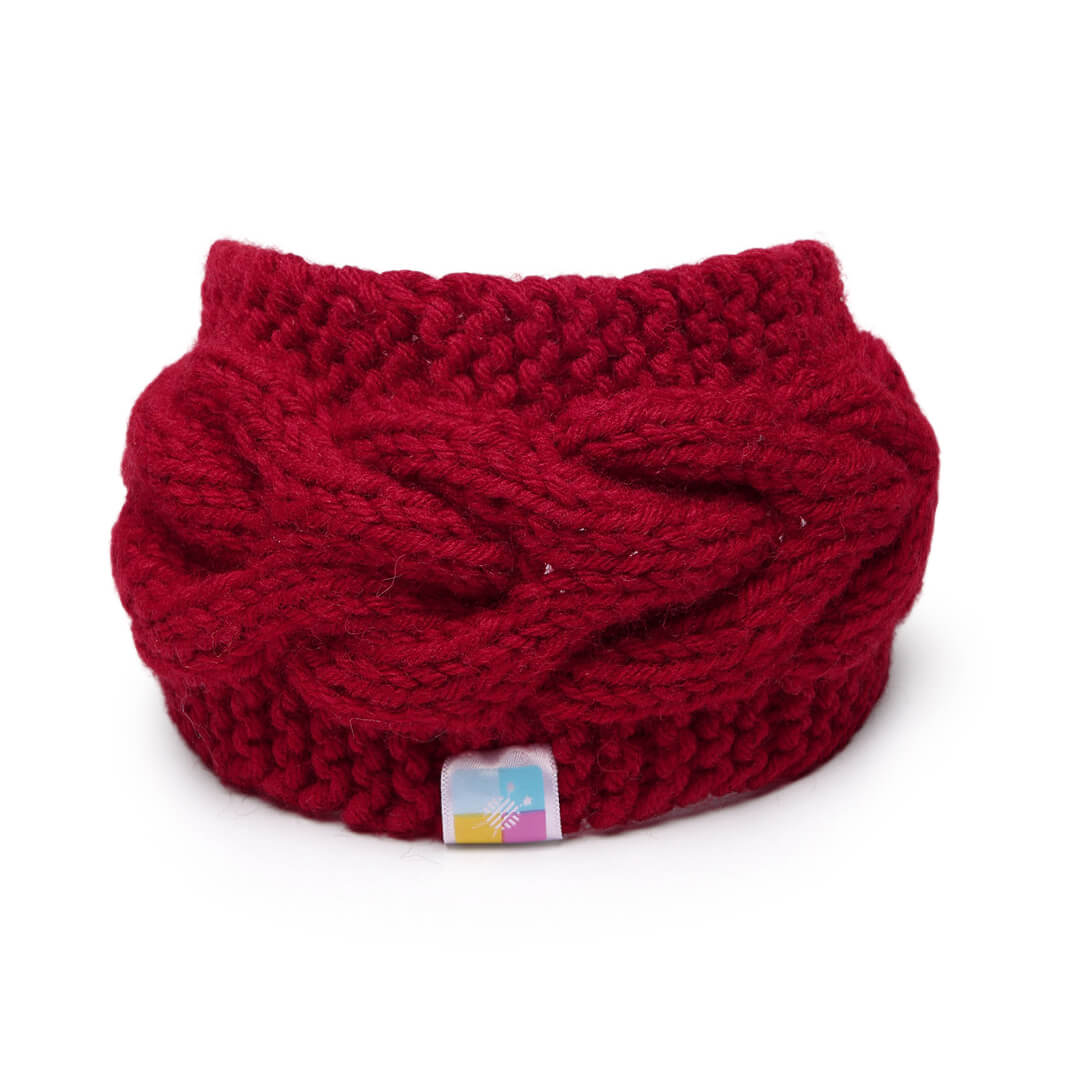 Hand Knitted Woolen Designer Headband - Red 10674