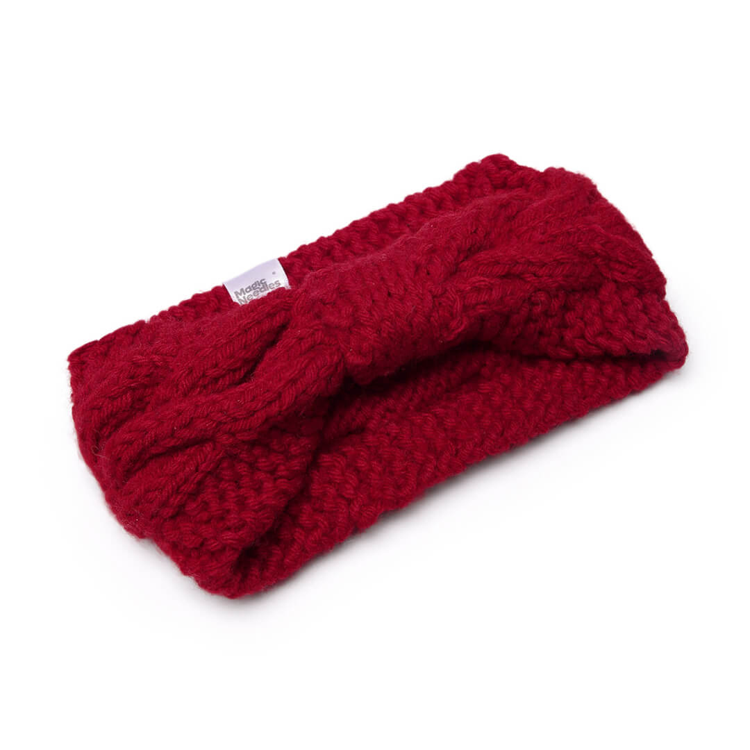Hand Knitted Woolen Designer Headband - Red 10674