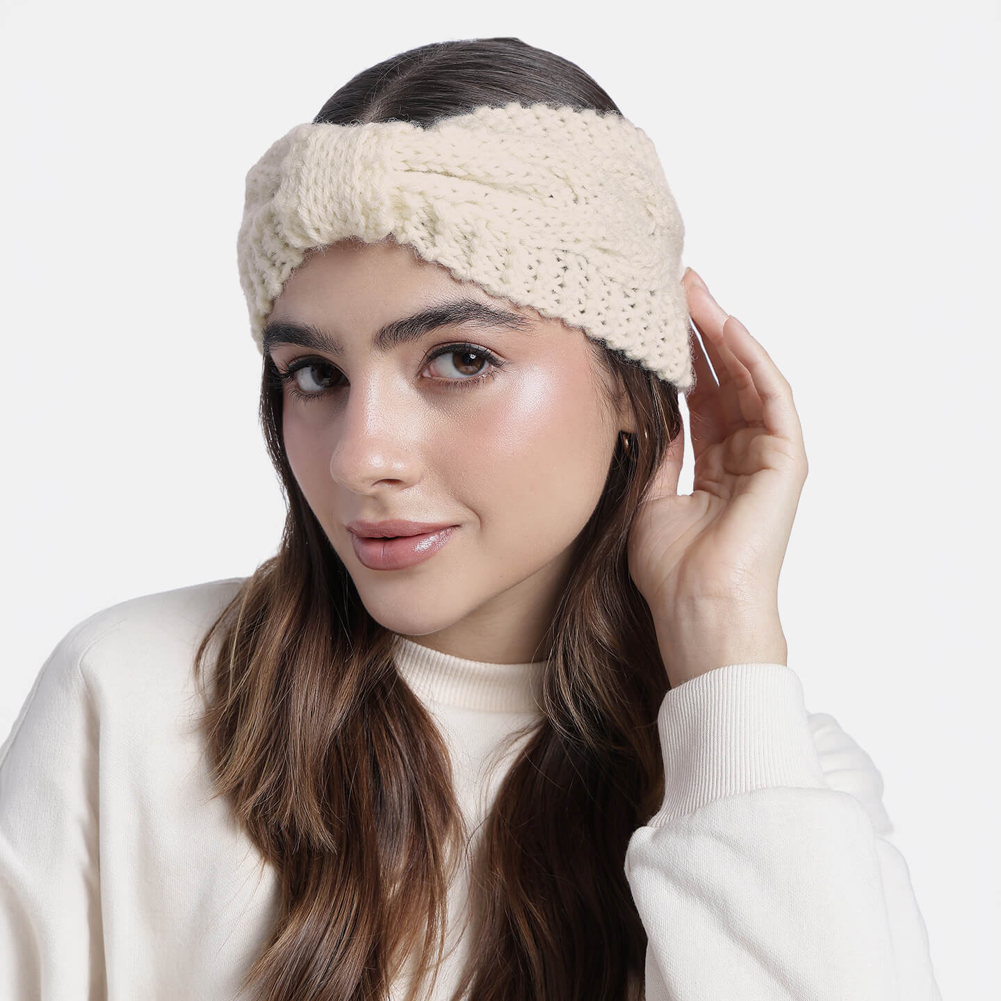 Hand Knitted Woolen Designer Headband - Off White 10675