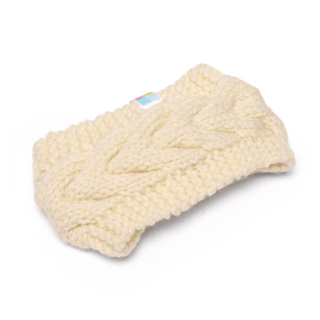 Hand Knitted Woolen Designer Headband - Off White 10675