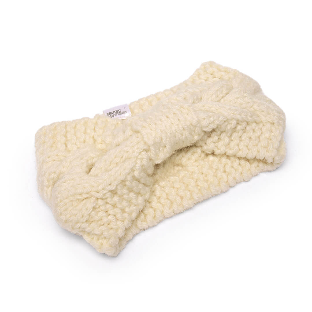 Hand Knitted Woolen Designer Headband - Off White 10675