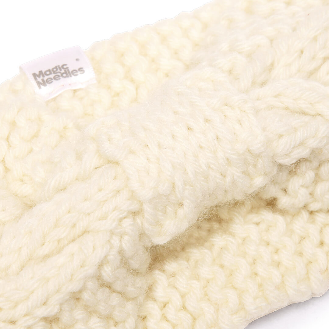 Hand Knitted Woolen Designer Headband - Off White 10675