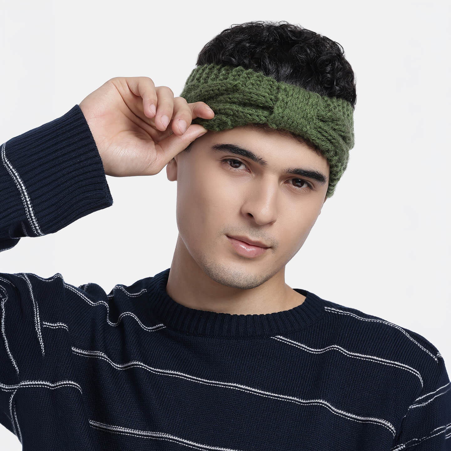 Hand Knitted Woolen Designer Headband - Khaki 10676