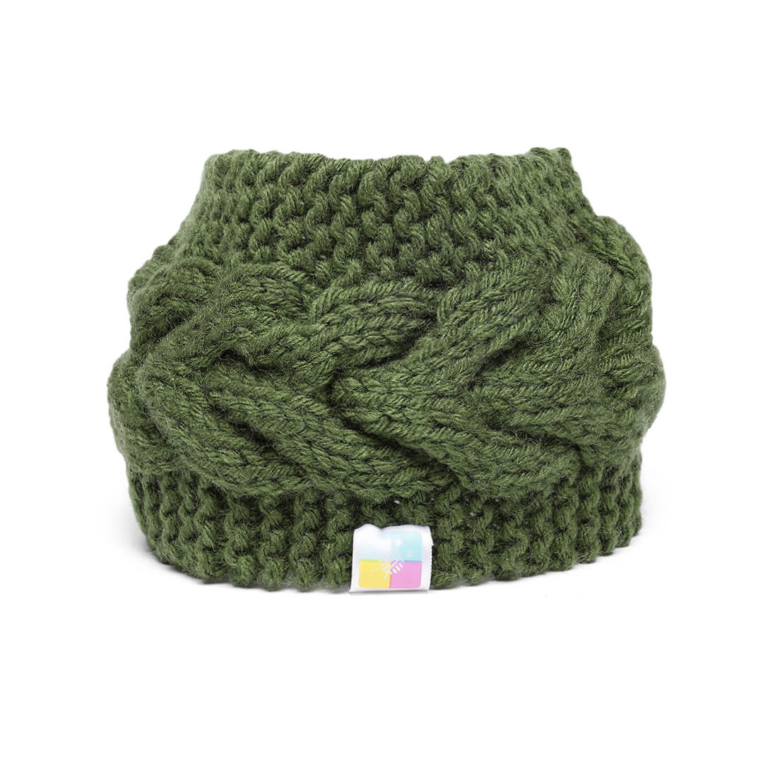 Hand Knitted Woolen Designer Headband - Khaki 10676